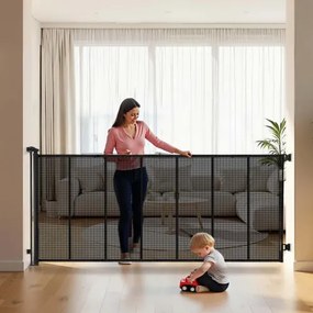VEVOR Intrekbaar babyhekje, hondenhekje, uitschuifbaar tot 305 cm breed / 98 cm hoog, huisdierhekje met versterkte glasvezelstrips, gaasbeschermingshekje voor patio's, deuren en garages