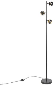 Moderne vloerlamp 3-lichts zwart met gouden binnenkant - Buell Deluxe