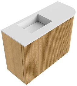 Mondiaz Joya 60cm toiletmeubel ronding rechts oak met wastafel faye links 1 kraangat talc