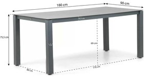 Dining Tuintafel   180 x 90 cm Aluminium/HPL Grijs  Santika Yoko