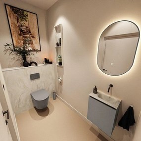 MONDIAZ TURE-DLUX 40cm toiletmeubel Smoke. EDEN wastafel Ostra positie rechts. Zonder kraangat. TUREDX40SMOR0OST