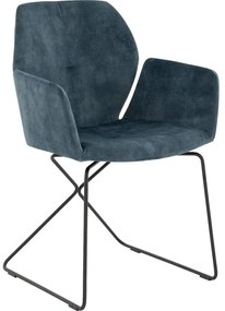 Goossens Excellent Eetkamerstoel Manzini blauw velvet stof met armleuning, modern design