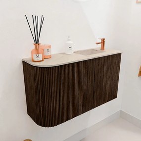 Mondiaz Joya DLux 70cm toiletmeubel ronding links walnut met wastafel faye rechts 1 kraangat frappe