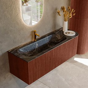Mondiaz Kurve-dlux 135cm badmeubel ronding rechts ruby met 1 lade en deur en wastafel big medium kraangat links lava