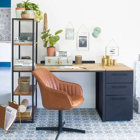 Bureau-boekenrek in eik en metaal, Hiba