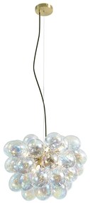 Art Deco hanglamp goud met regenboog glas 50cm 8-lichts - Uvas Art Deco G9 bol / globe / rond Binnenverlichting Lamp