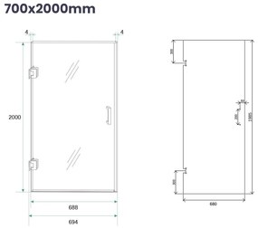 Saniclear Modern douchecabine 80x70 met 70cm deur anti-kalk RVS