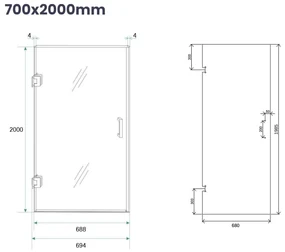 Saniclear Modern douchecabine 120x70 met 70cm deur anti-kalk RVS