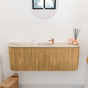 Mondiaz Joya DLux 115cm toiletmeubel ronding links/rechts oak met wastafel faye midden 1 kraangat frappe