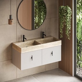 Muebles Zahora badmeubel ribbelfront 120cm wit mat met White Travertin wastafel met kraangaten