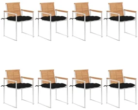 vidaXL Tuinstoelen 8 st met kussens massief teakhout