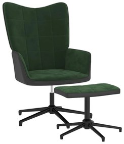 vidaXL Relaxstoel met voetenbank fluweel en PVC donkergroen