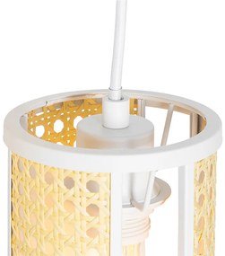 Oosterse hanglamp wit met rotan 3-lichts rond - Akira Retro E27 Binnenverlichting Lamp