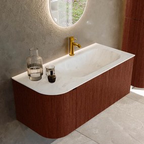 Mondiaz Kurve-dlux 105cm badmeubel ronding links ruby met 1 lade en deur en wastafel big small kraangat rechts opalo