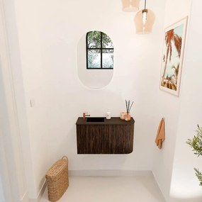 Mondiaz Joya 70cm toiletmeubel ronding rechts walnut met wastafel faye links 1 kraangat urban