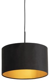 Stoffen Hanglamp met velours kap zwart met goud 35 cm - Combi Klassiek / Antiek E27 cilinder / rond rond Binnenverlichting Lamp