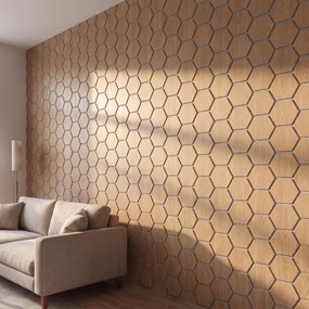 Hexagon Panel Naturel Eiken met Grijs Vilt 81CM | Akoestisch | Wanddecor | Zeshoekig- Grijs vilt