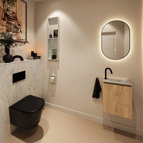 Mondiaz Ture DLux toiletmeubel 40cm washed oak met wastafel opalo rechts met kraangat