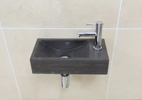 Mueller Small natuursteen fonteinset rechts met chroom kraan en toebehoren