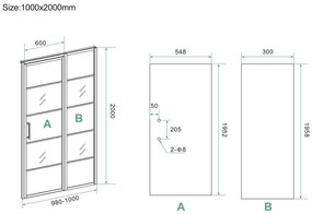 Mueller Skyline nisdeur met vaste wand 100x200 mat zwart anti-kalk