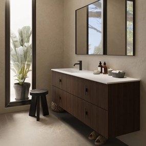 Muebles Avila badmeubel ribbelfront 160cm walnoot met wastafel links met kraangat