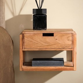 Hangend Nachtkastje Met Lade Acacia Hout - 39x25x27cm.