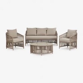 Tuinset Met Een 2-zitsbank, 2 Fauteuils En Salontafels Van Aluminium En Sophie Gevlochten Touw. Bruin - Mokka - Sklum