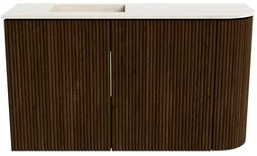 Mondiaz Joya DLux 70cm toiletmeubel ronding rechts walnut met wastafel faye links 1 kraangat meli
