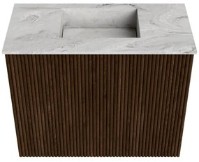 Mondiaz Joya DLux 50cm toiletmeubel walnut met wastafel faye midden zonder kraangat glace