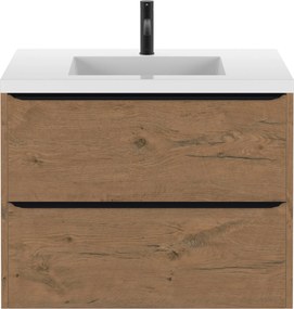 Saqu Salto Actie voorgemonteerd badmeubel incl. wastafel 80x52cm wild eiken/zwart