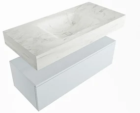 Mondiaz Alan DLux badmeubel 100cm clay 1 lade met wastafel opalo midden zonder kraangat