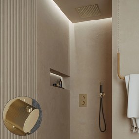 Saniclear Cube Stripes Pro inbouw regendouche met inbouw douchekop 30x30cm en staafhanddouche geborsteld messing - mat goud