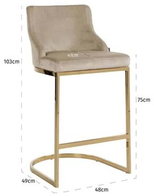 Richmond Interiors Bolton Velvet Barstoel Luxe Goud Met Khaki