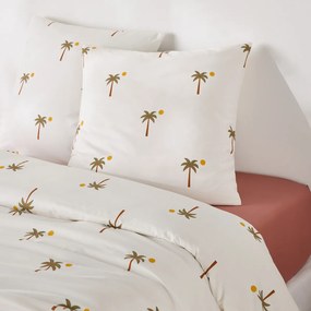 Bedset 30% gerecycled katoen, vierkant kussensloop, palmboomprint, PARADELA