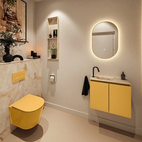 Mondiaz Ture DLux toiletmeubel 60cm ocher met wastafel frappe links met kraangat