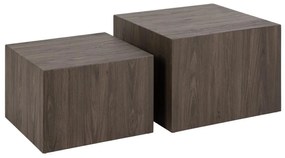 Blok Salontafel Set Donkerbruin Hout - 58 X 58cm.