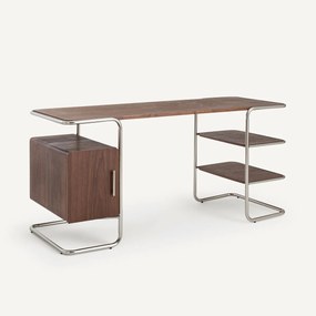 Buisvormig bureau in walnootfineer, lengte 155 cm, Emlyn