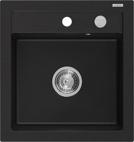 Mexen Vito granieten gootsteen 1-komors 520 x 490 mm, zwart, sifon chroom - 6503521000-77