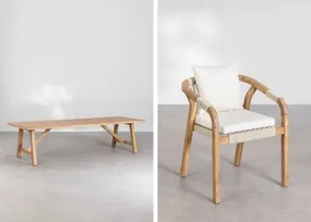 Rechthoekige Tuintafelset 300x100 Cm Met 12 Stoelen Van Acaciahout Dubai Rustiek Acaciabruin & Stof Gardenia Wit - Sklum