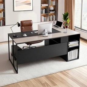VEVOR L-vormig directiebureau, groot modern kantoorbureau met lades, opbergkast en CPU-standaard, houten bureau, draagvermogen 158,7 kg, computerbureau voor werk, studie en schrijven