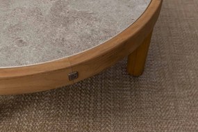 4 Seasons Outdoor Finn loungetafel teak met keramisch blad Ø 85 cm (H 25 cm)  Loungetafel    beige weerbestendig