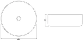 Brauer Circle waskom keramiek 36cm wit glans met zilveren buitenkant