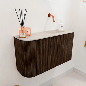 Mondiaz Joya DLux 70cm toiletmeubel ronding links walnut met wastafel faye rechts zonder kraangat ostra