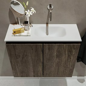 Mondiaz Ture 60cm toiletmeubel dark brown met wastafel talc rechts geen kraangat