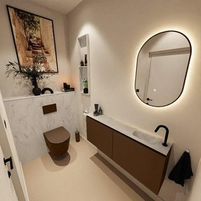 MONDIAZ TURE-DLUX 120cm toiletmeubel Rust. EDEN wastafel Opalo positie rechts. Met 1 kraangat. TUREDX120RUSR1OPA