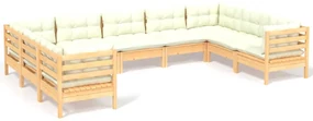 vidaXL 9-delige Loungeset met crèmekleurige kussens grenenhout