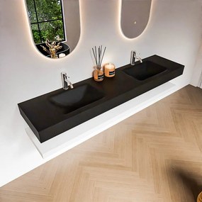 Zaro Alan badmeubel 190cm met planchet talc en vrijhangende wastafel cloud dubbel 2 kraangaten urban