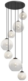 Moderne hanglamp zwart met wit glas rond 7-lichts - Misty
