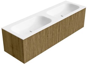 Mondiaz Kurve 150cm badmeubel dusk met 2 lades en wastafel big small dubbel 2 kraangaten