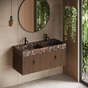 Muebles Zahora badmeubel ribbelfront 120cm walnoot met Dark Emperador wastafel met kraangaten